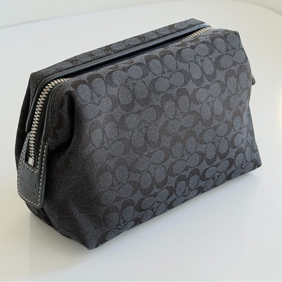 Coach Signature Collection Charcoal Black Pouch Cosmetic Travel Makeup Bag NEW